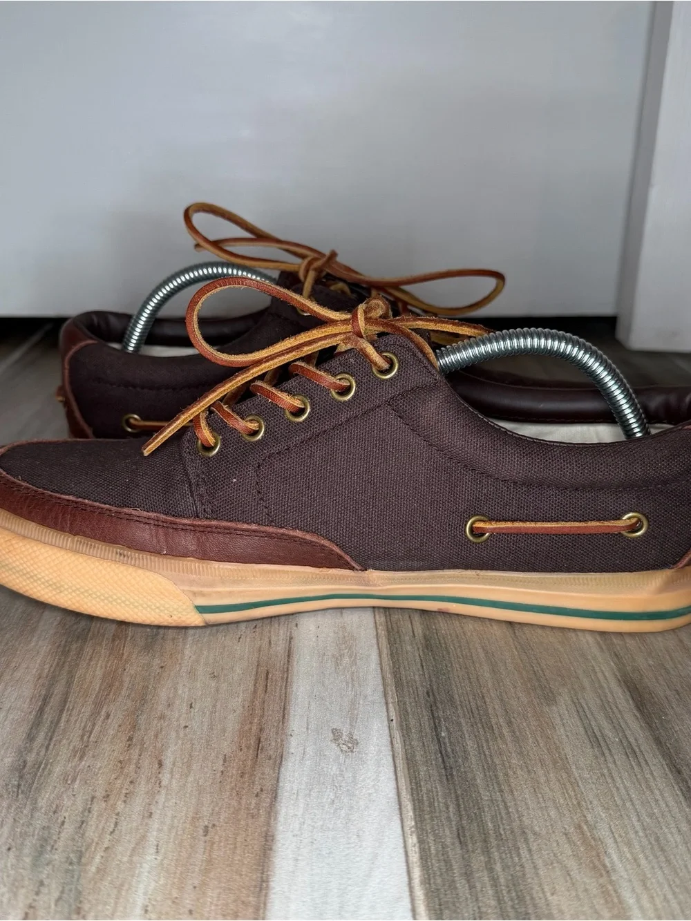 Polo by Ralph Lauren Vance Side Lace Sneaker Shoes Leather Canvas Brown Mens 10D